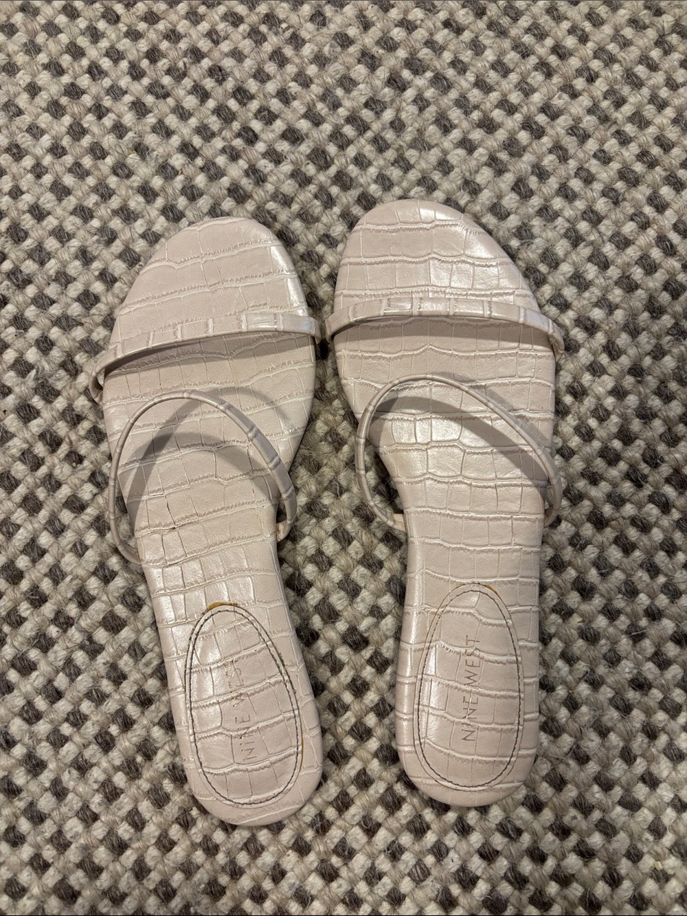 Nine West Cream Croc-Embossed Slide Sandals